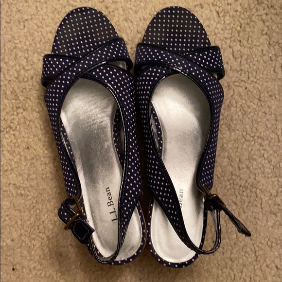 LL Bean Blue Polka Dot Wedges, Worn Once! 7 - Picture 1 of 5